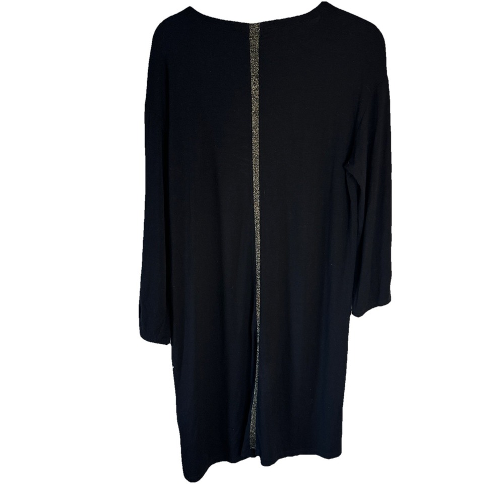 NWOT EILEEN FISHER Dress Blk Viscose Knit Shift 3/4 Slv Metallic Accent‎ Medium